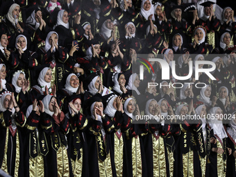 Students from the University of Al-aqsa celebrate graduation during an annual ceremony, in Khan Yunis in the southern Gaza Strip, on October...