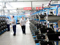 LIANYUNGANG, CHINA - OCTOBER 12, 2023 - A worker works at a workshop of a new materials company in Lianyungang, East China's Jiangsu Provinc...