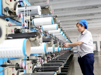 LIANYUNGANG, CHINA - OCTOBER 12, 2023 - A worker works at a workshop of a new materials company in Lianyungang, East China's Jiangsu Provinc...