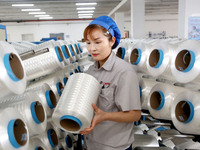 LIANYUNGANG, CHINA - OCTOBER 12, 2023 - A worker works at a workshop of a new materials company in Lianyungang, East China's Jiangsu Provinc...