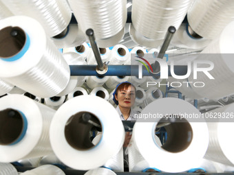 LIANYUNGANG, CHINA - OCTOBER 12, 2023 - A worker works at a workshop of a new materials company in Lianyungang, East China's Jiangsu Provinc...