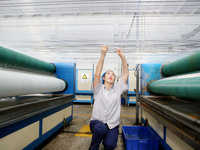 LIANYUNGANG, CHINA - OCTOBER 12, 2023 - A worker works at a workshop of a new materials company in Lianyungang, East China's Jiangsu Provinc...