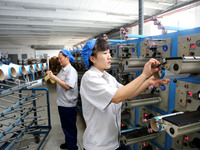 LIANYUNGANG, CHINA - OCTOBER 12, 2023 - A worker works at a workshop of a new materials company in Lianyungang, East China's Jiangsu Provinc...