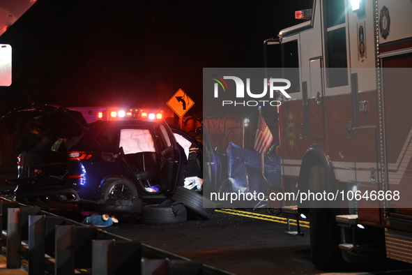 The Hudson County Regional Collision Investigation Unit, Jersey City Police and Jersey City Firefighters at the scene of a multiple fatal ac...