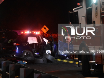 The Hudson County Regional Collision Investigation Unit, Jersey City Police and Jersey City Firefighters at the scene of a multiple fatal ac...