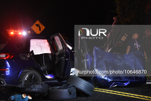 The Hudson County Regional Collision Investigation Unit, Jersey City Police and Jersey City Firefighters at the scene of a multiple fatal ac...