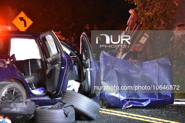 The Hudson County Regional Collision Investigation Unit, Jersey City Police and Jersey City Firefighters at the scene of a multiple fatal ac...