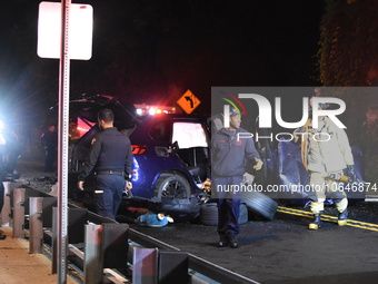 The Hudson County Regional Collision Investigation Unit, Jersey City Police and Jersey City Firefighters at the scene of a multiple fatal ac...