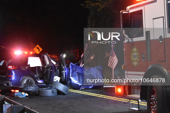 The Hudson County Regional Collision Investigation Unit, Jersey City Police and Jersey City Firefighters at the scene of a multiple fatal ac...