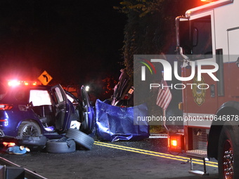 The Hudson County Regional Collision Investigation Unit, Jersey City Police and Jersey City Firefighters at the scene of a multiple fatal ac...