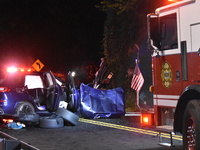 The Hudson County Regional Collision Investigation Unit, Jersey City Police and Jersey City Firefighters at the scene of a multiple fatal ac...