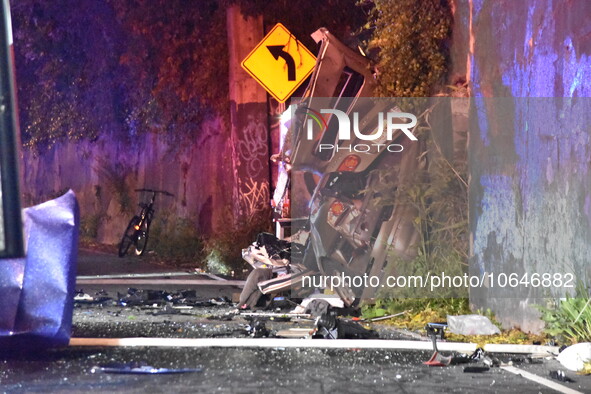 The Hudson County Regional Collision Investigation Unit, Jersey City Police and Jersey City Firefighters at the scene of a multiple fatal ac...