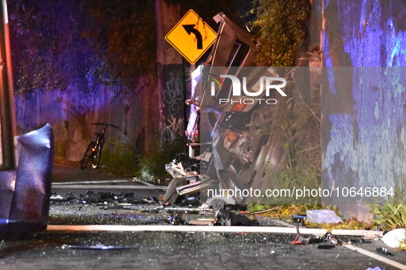 The Hudson County Regional Collision Investigation Unit, Jersey City Police and Jersey City Firefighters at the scene of a multiple fatal ac...