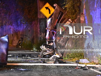 The Hudson County Regional Collision Investigation Unit, Jersey City Police and Jersey City Firefighters at the scene of a multiple fatal ac...