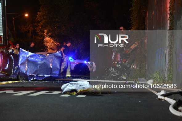 The Hudson County Regional Collision Investigation Unit, Jersey City Police and Jersey City Firefighters at the scene of a multiple fatal ac...