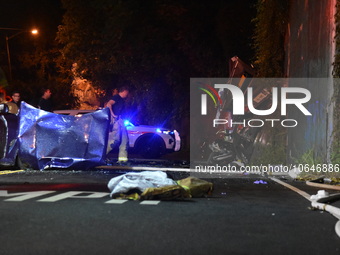 The Hudson County Regional Collision Investigation Unit, Jersey City Police and Jersey City Firefighters at the scene of a multiple fatal ac...