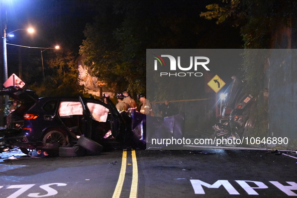 The Hudson County Regional Collision Investigation Unit, Jersey City Police and Jersey City Firefighters at the scene of a multiple fatal ac...