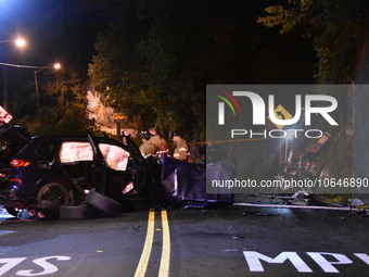 The Hudson County Regional Collision Investigation Unit, Jersey City Police and Jersey City Firefighters at the scene of a multiple fatal ac...