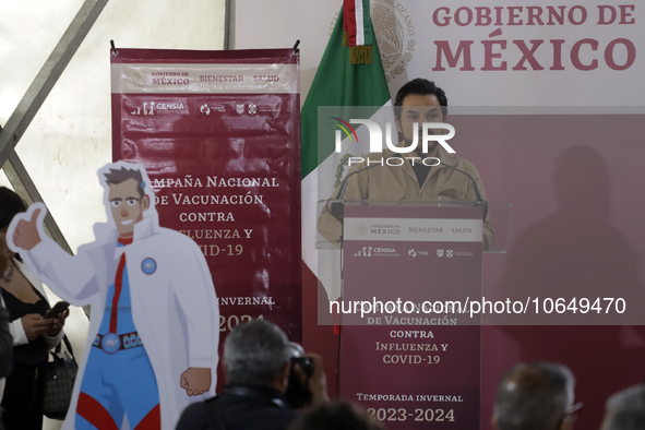 October 16, 2023, Mexico City, Mexico: The director of the Mexican Social Security Institute, Zoe Robledo at the start of the national vacci...