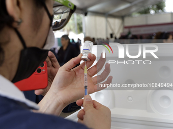 October 16, 2023, Mexico City, Mexico: Health personnel from the Mexican Institute of Social Security and the Armed Forces prepare the vacci...