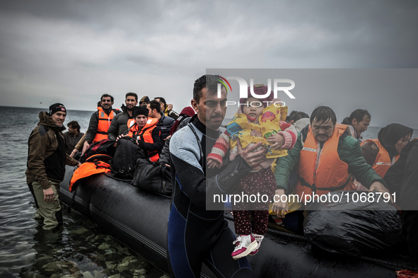 Migrants arrive in Mytilene, island of Lesbos, Greece, on February 24, 2016. More than 110,000 migrants and refugees have crossed the Medite...