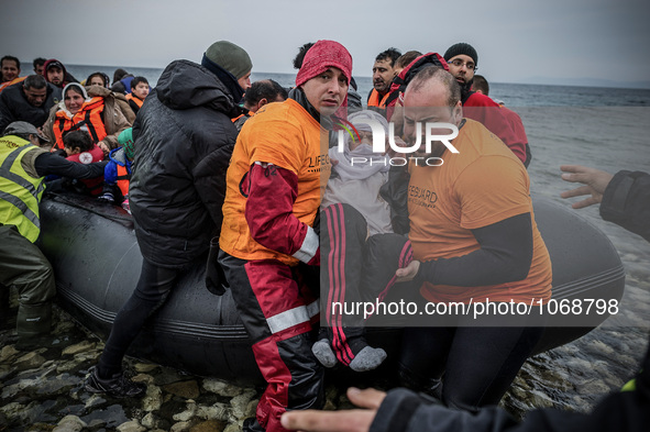 Migrants arrive in Mytilene, island of Lesbos, Greece, on February 24, 2016. More than 110,000 migrants and refugees have crossed the Medite...