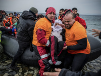 Migrants arrive in Mytilene, island of Lesbos, Greece, on February 24, 2016. More than 110,000 migrants and refugees have crossed the Medite...
