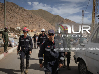 The Spanish rescue team Ericam works with Moroccan firefighters during an operation near the village of Talat N'Yaabouq in the Atlas Mountai...