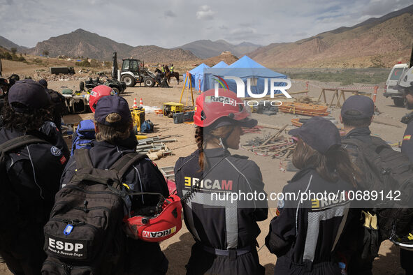 The Spanish rescue team Ericam works with Moroccan firefighters during an operation near the village of Talat N'Yaabouq in the Atlas Mountai...