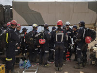 The Spanish rescue team Ericam works with Moroccan firefighters during an operation near the village of Talat N'Yaabouq in the Atlas Mountai...