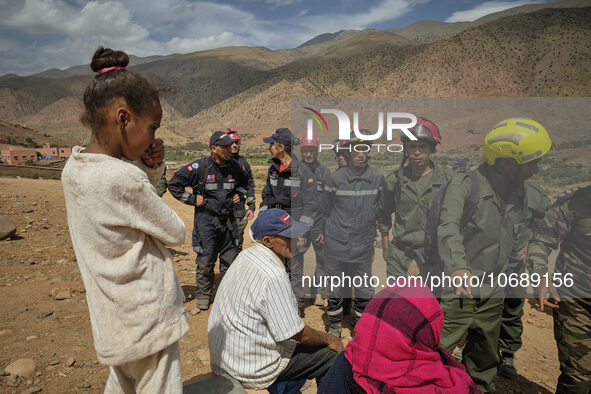 The Spanish rescue team Ericam works with Moroccan firefighters during an operation near the village of Talat N'Yaabouq in the Atlas Mountai...