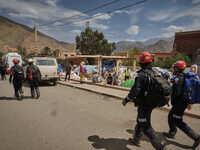 The Spanish rescue team Ericam works with Moroccan firefighters during an operation near the village of Talat N'Yaabouq in the Atlas Mountai...