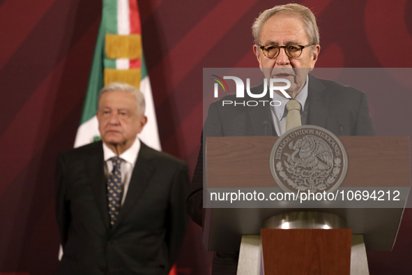 October 24, 2023, Mexico City, Mexico: Mexican Health Secretary Jorge Alcocer at the daily morning conference of Mexican President Andres Ma...