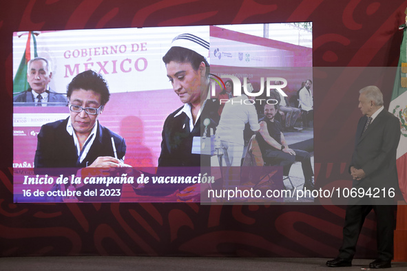 October 24, 2023, Mexico City, Mexico: The president of Mexico, Andres Manuel Lopez Obrador at his daily morning conference at the National...