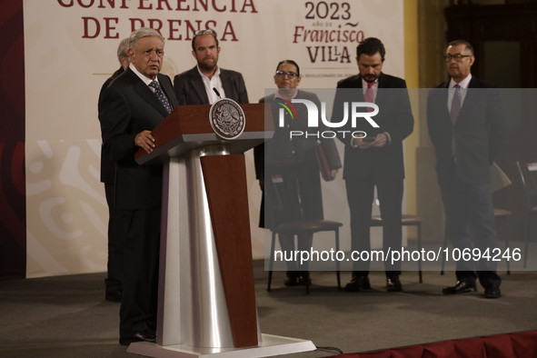 October 24, 2023, Mexico City, Mexico: The president of Mexico, Andres Manuel Lopez Obrador at his daily morning conference at the National...