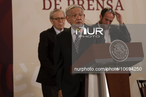 October 24, 2023, Mexico City, Mexico: The president of Mexico, Andres Manuel Lopez Obrador at his daily morning conference at the National...