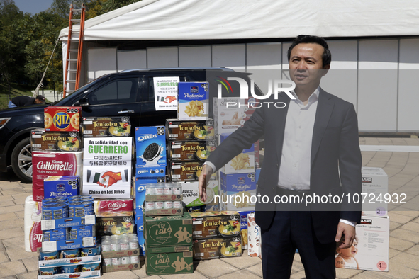 October 25, 2023, Mexico City, Mexico: China's ambassador to Mexico, Zhang Run, donates food for those affected by Hurricane Otis in Acapulc...