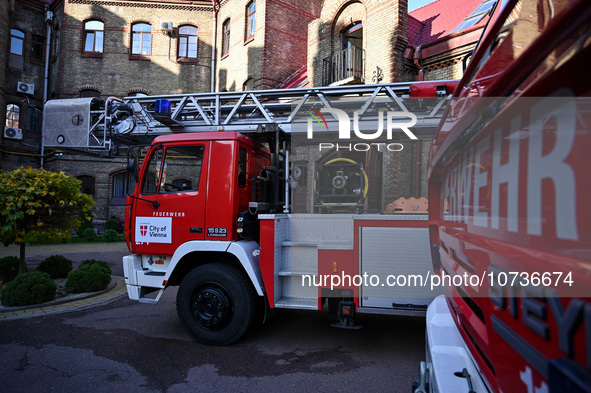 LVIV, UKRAINE - OCTOBER 30, 2023 - Fire engines are part of firefighting equipment conveyed by the government of Austria and the community o...