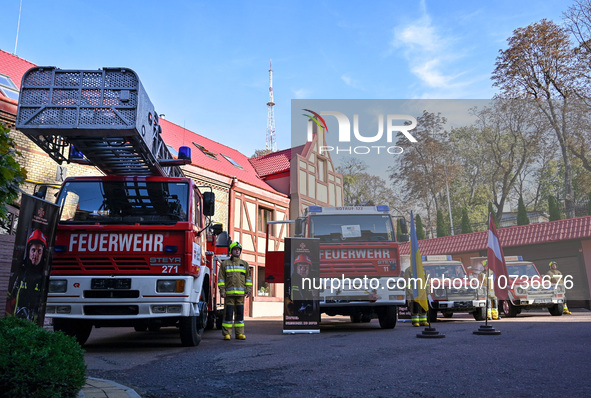 LVIV, UKRAINE - OCTOBER 30, 2023 - Fire engines are part of firefighting equipment conveyed by the government of Austria and the community o...