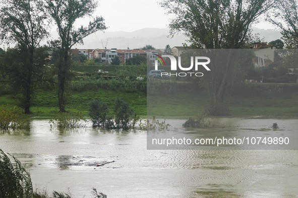 A general view of houses and roads submerged due flood damage in Toscana on November 04, 2023 in Campi Bisenzio, Italy 