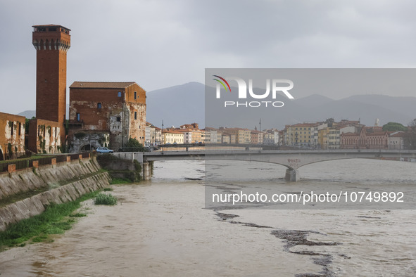 A general view of houses and roads submerged due flood damage in Toscana on November 04, 2023 in Pisa, Italy 