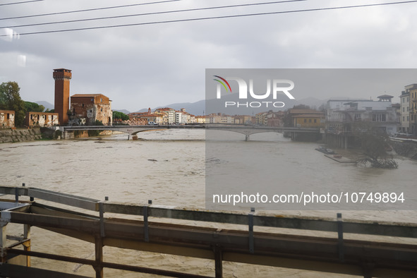 A general view of houses and roads submerged due flood damage in Toscana on November 04, 2023 in Pisa, Italy 