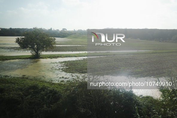 A general view of houses and roads submerged due flood damage in Toscana on November 04, 2023 in Prato, Italy 