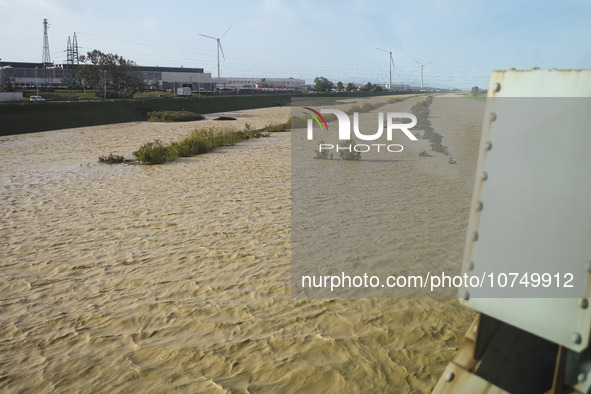 A general view of houses and roads submerged due flood damage in Toscana on November 04, 2023 in Campi Bisenzio, Italy 