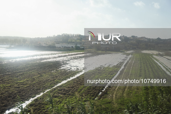 A general view of houses and roads submerged due flood damage in Toscana on November 04, 2023 in Prato, Italy 