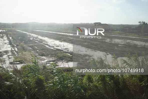 A general view of houses and roads submerged due flood damage in Toscana on November 04, 2023 in Prato, Italy 