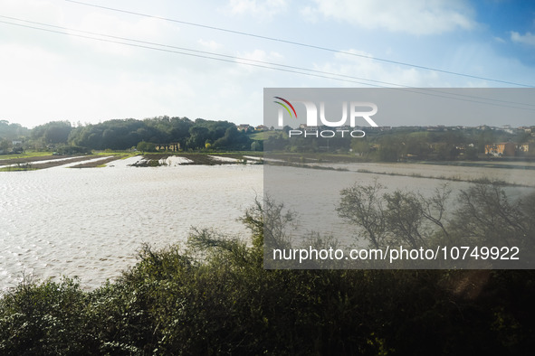 A general view of houses and roads submerged due flood damage in Toscana on November 04, 2023 in Campi Bisenzio, Italy 