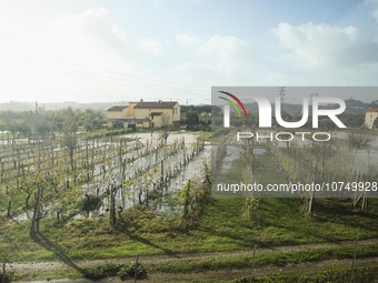 A general view of houses and roads submerged due flood damage in Toscana on November 04, 2023 in Campi Bisenzio, Italy (