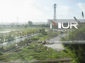 A general view of houses and roads submerged due flood damage in Toscana on November 04, 2023 in Campi Bisenzio, Italy (