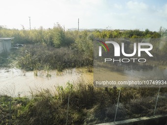 A general view of houses and roads submerged due flood damage in Toscana on November 04, 2023 in Campi Bisenzio, Italy (